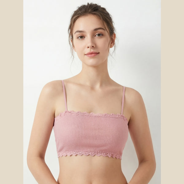 Pack of 3 Thin Strap Pure Cotton Lace Back Bra – Wireless Everyday Comfort
