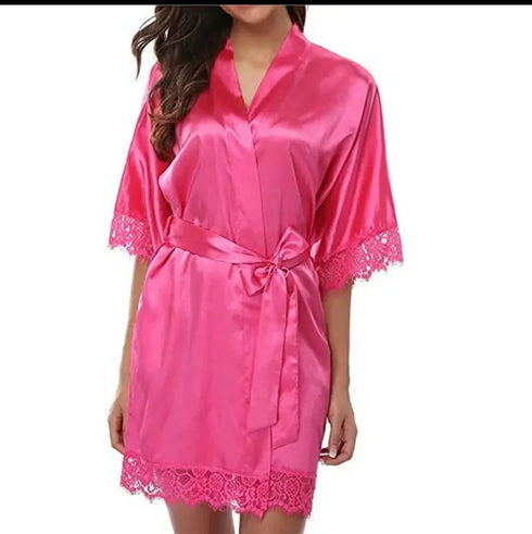 Womens V-Neck Ice Silk Sexy Lace Bathrobe Pajamas Large Size Female Soft and Comfortable Solid Color Sleepwear Bathrobe Pajamas
