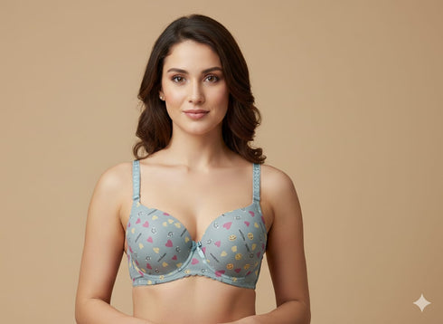 Imported Heart Printed Padded Bra & Panty Set